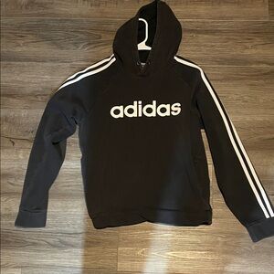 Adidas Black Hoodie with White Logo and Stripes